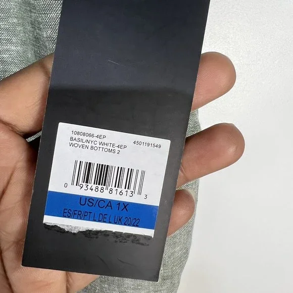 Jones New York Women 1X Crop Ankle Pants Linen Blend green White Cuffed elastic - Picture 6 of 9